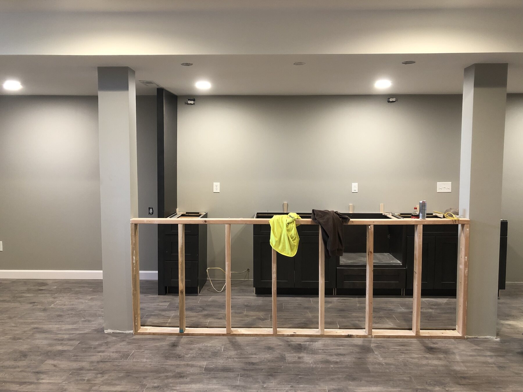 Custom basement bar under construction